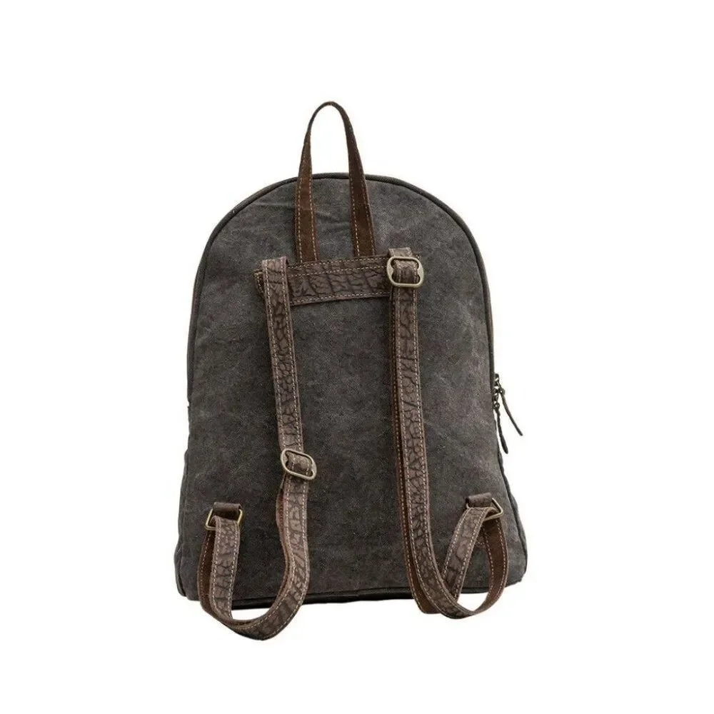 Myra Bag Handmade Absol Backpack Upcycled Canvas & Cowhide Leather